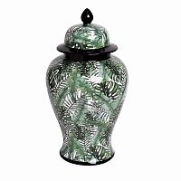 ваза керамическая листья с крышкой бело-зеленая 22*40см в Саратове