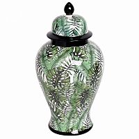 ваза керамическая листья с крышкой бело-зеленая 20*33см в Саратове