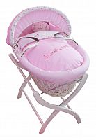 колыбель-переноска gift wicker moses basket белая, розовое белье в Саратове