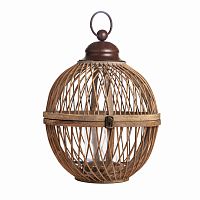 подсвечник-фонарь круглый деревянный большой со стеклом bamboo, 40 см в Саратове