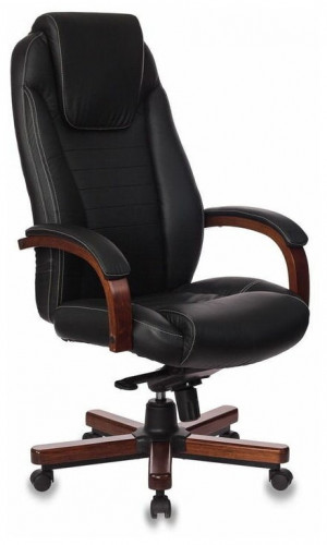 кресло для руководителя бюрократ бюрократ t-9923 walnut, обивка: натуральная кожа, цвет: кожа (black) в Саратове